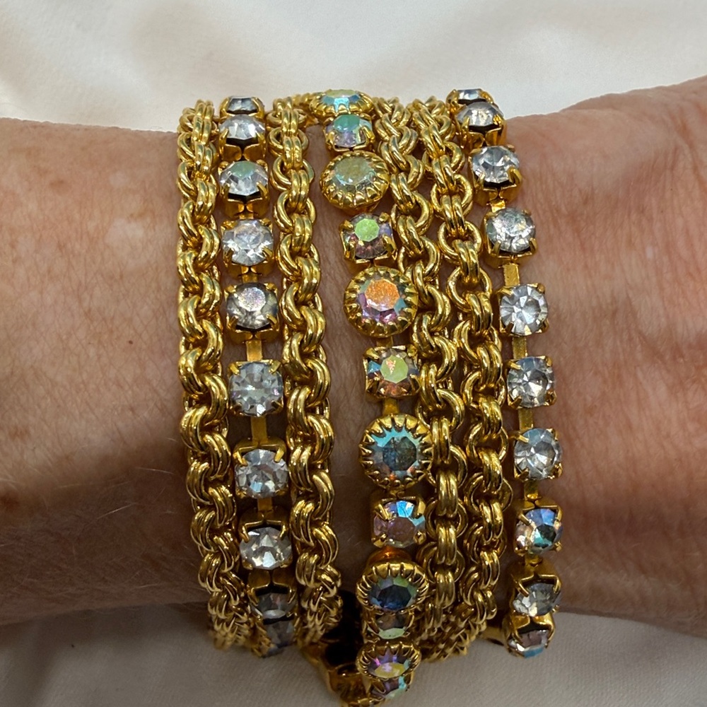 Kirks Folly Gold 7 Strand Bracelet with Iridescent Crystals